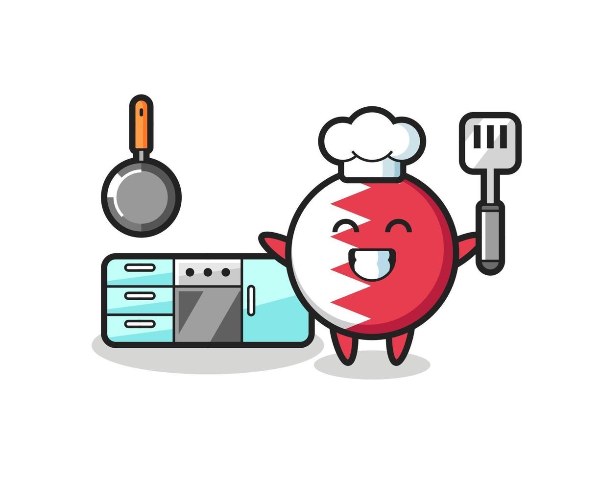 illustrazione del personaggio del distintivo della bandiera del bahrain mentre uno chef sta cucinando vettore