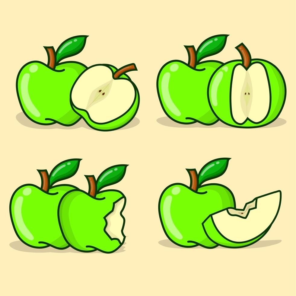set di illustrazione vettoriale di mela verde. vettore di mele verdi isolate