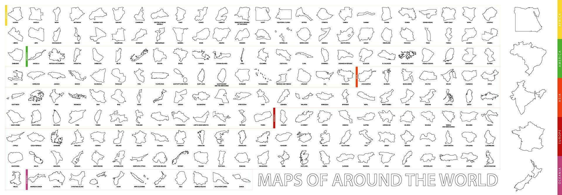 mappe di in giro il mondo, schema mappe collezione. vettore