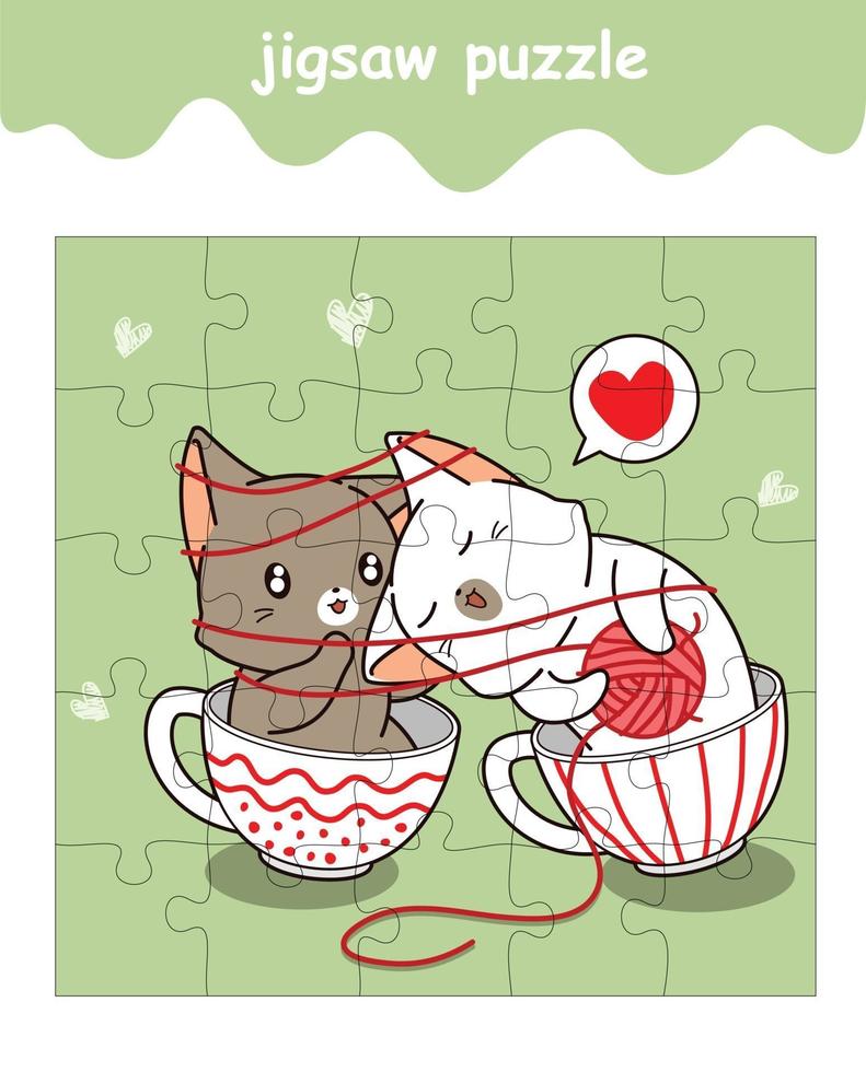 gioco di puzzle di adorabile coppia gatto gatto cartone animato vettore