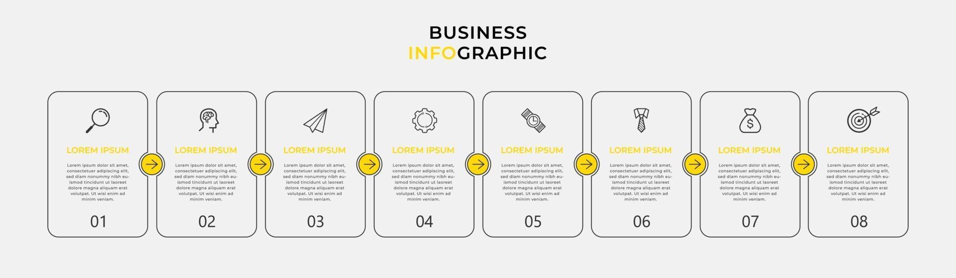 modello di business di progettazione infografica con icone e 8 opzioni o passaggi vettore