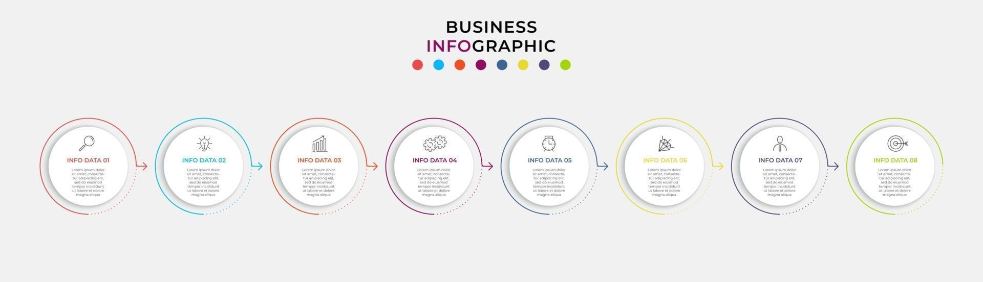 modello di business di progettazione infografica con icone e 8 opzioni o passaggi vettore