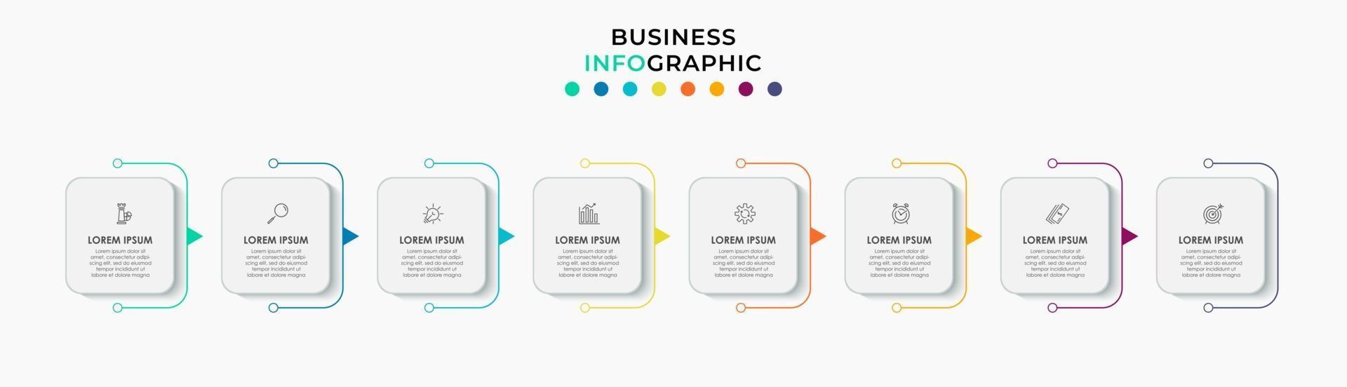 modello di business di progettazione infografica con icone e 8 opzioni o passaggi vettore