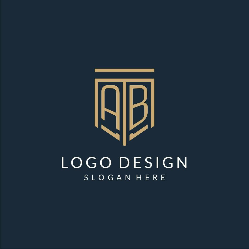 iniziale ab scudo logo monoline stile, moderno e lusso monogramma logo design vettore