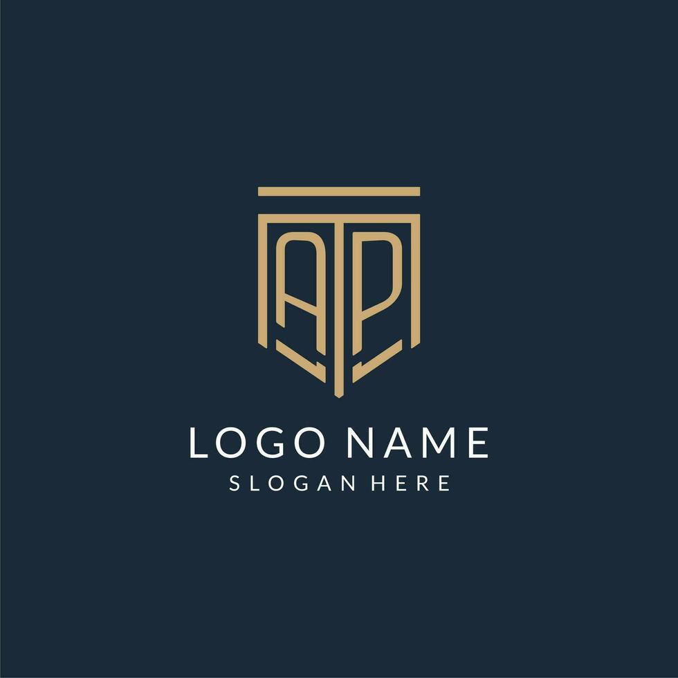 iniziale ap scudo logo monoline stile, moderno e lusso monogramma logo design vettore