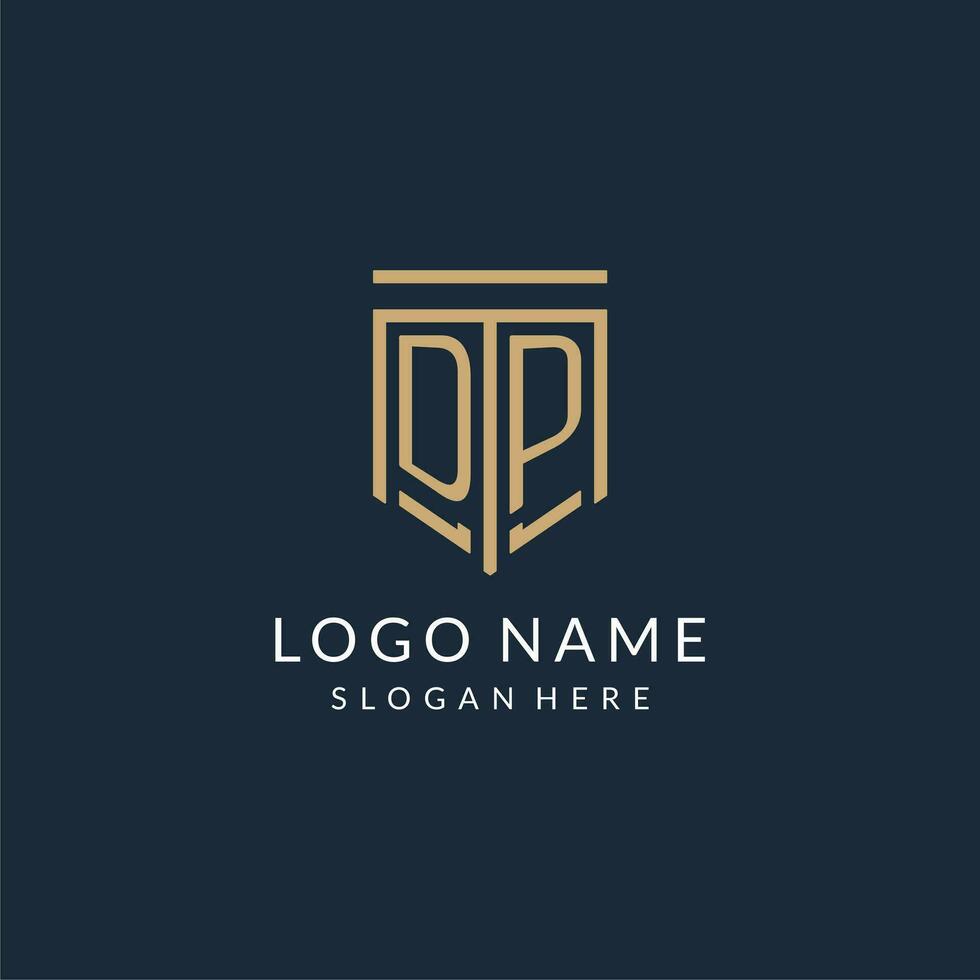 iniziale dp scudo logo monoline stile, moderno e lusso monogramma logo design vettore