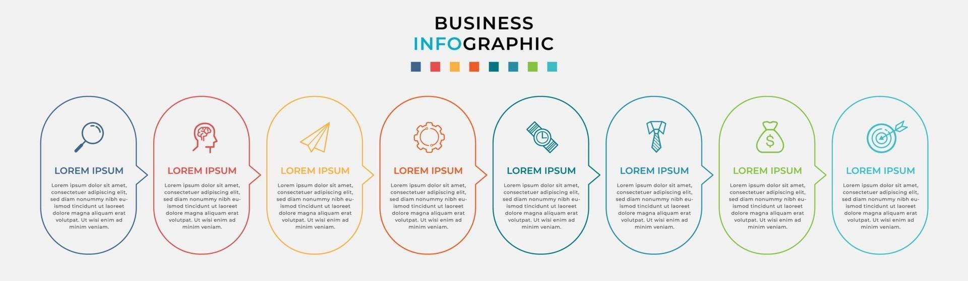 modello di business di progettazione infografica con icone e 8 opzioni o passaggi vettore