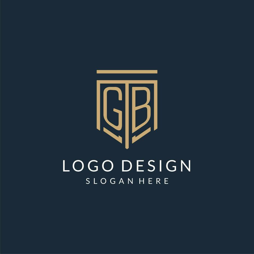 iniziale gb scudo logo monoline stile, moderno e lusso monogramma logo design vettore