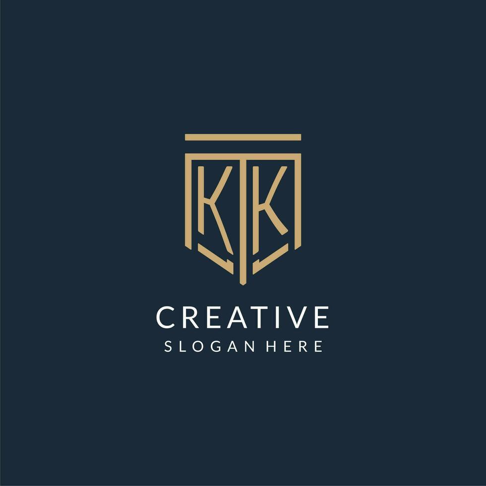 iniziale kk scudo logo monoline stile, moderno e lusso monogramma logo design vettore