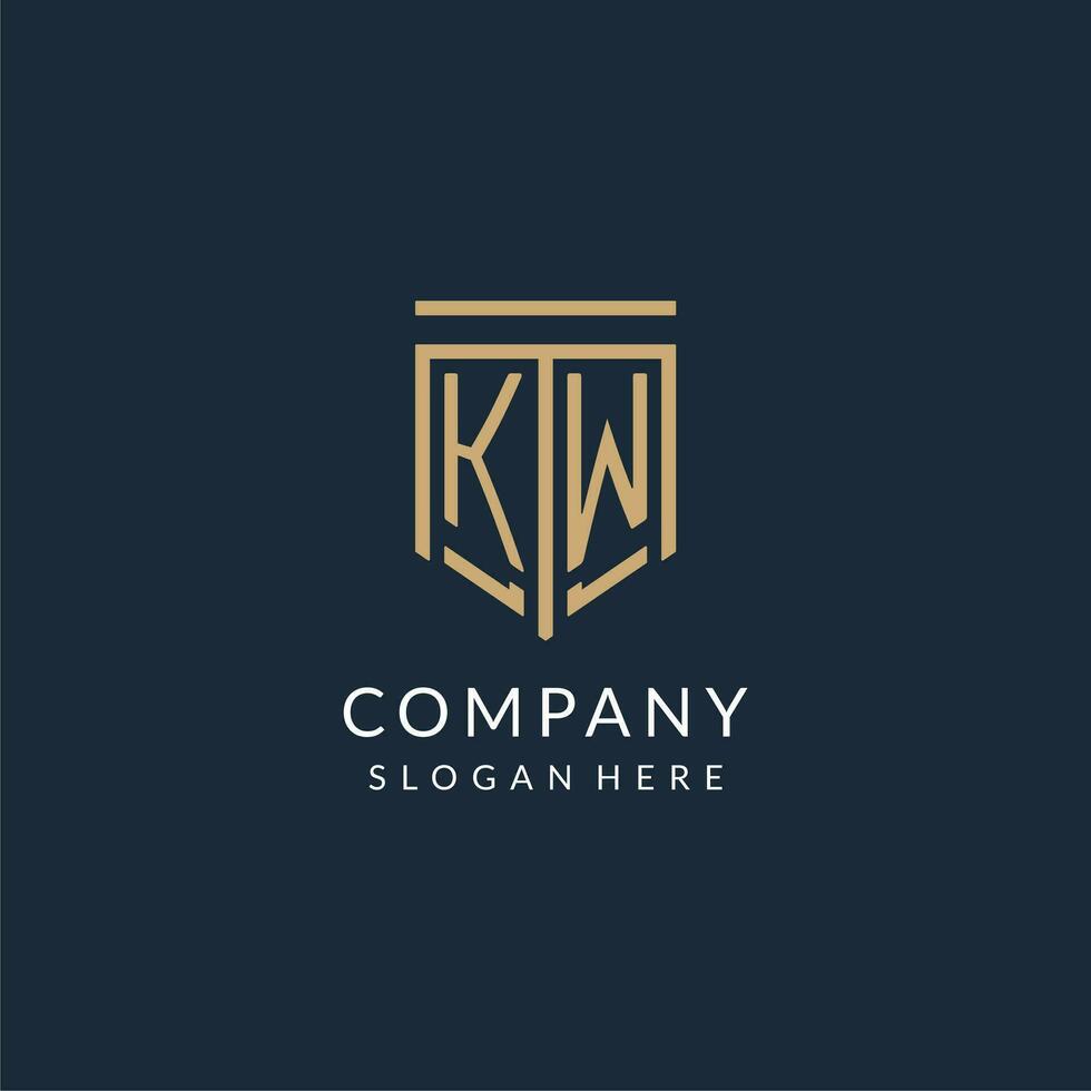 iniziale kw scudo logo monoline stile, moderno e lusso monogramma logo design vettore