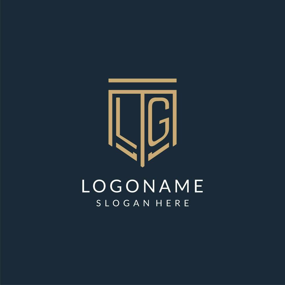 iniziale lg scudo logo monoline stile, moderno e lusso monogramma logo design vettore