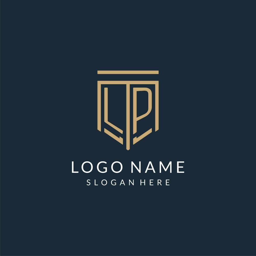 iniziale lp scudo logo monoline stile, moderno e lusso monogramma logo design vettore