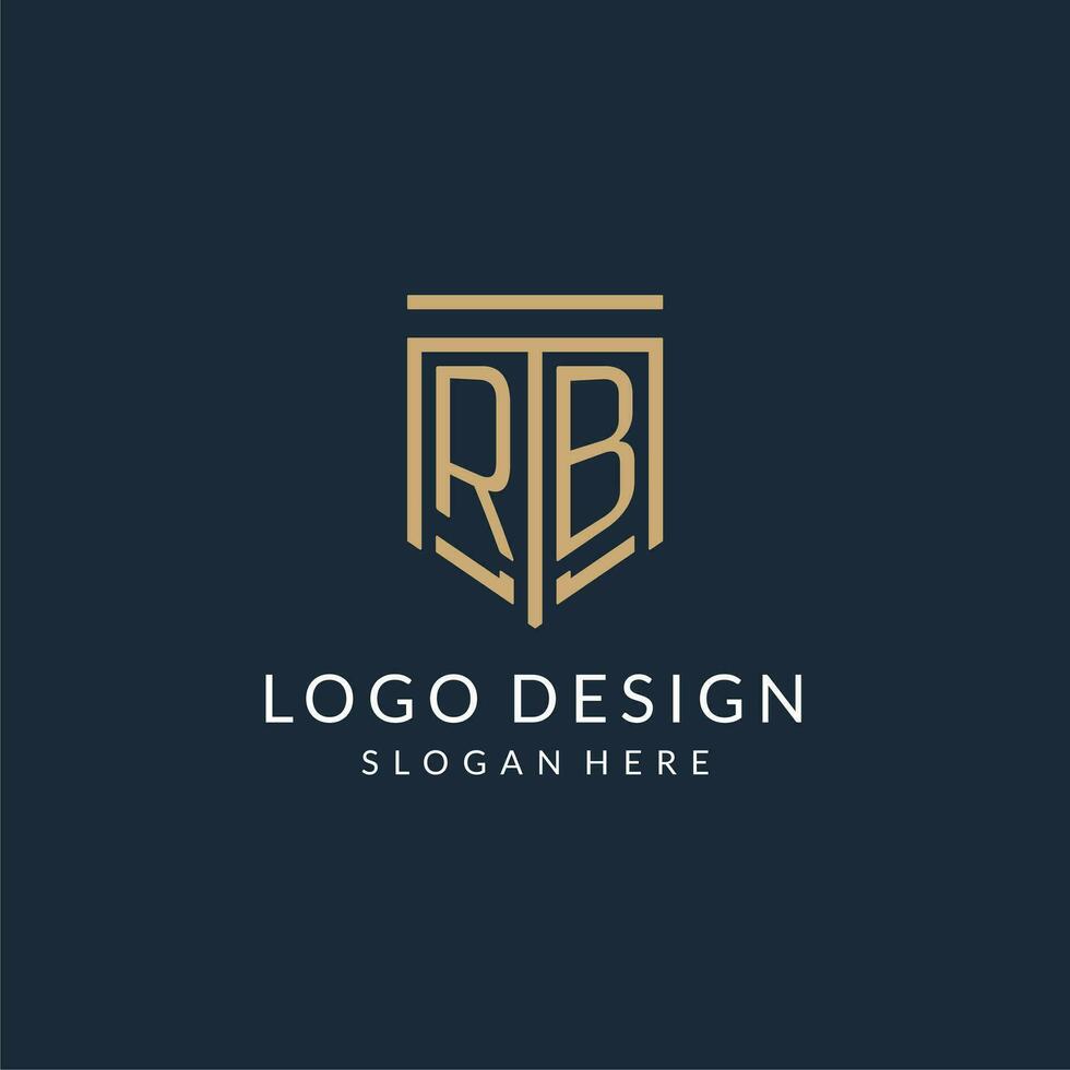 iniziale rb scudo logo monoline stile, moderno e lusso monogramma logo design vettore