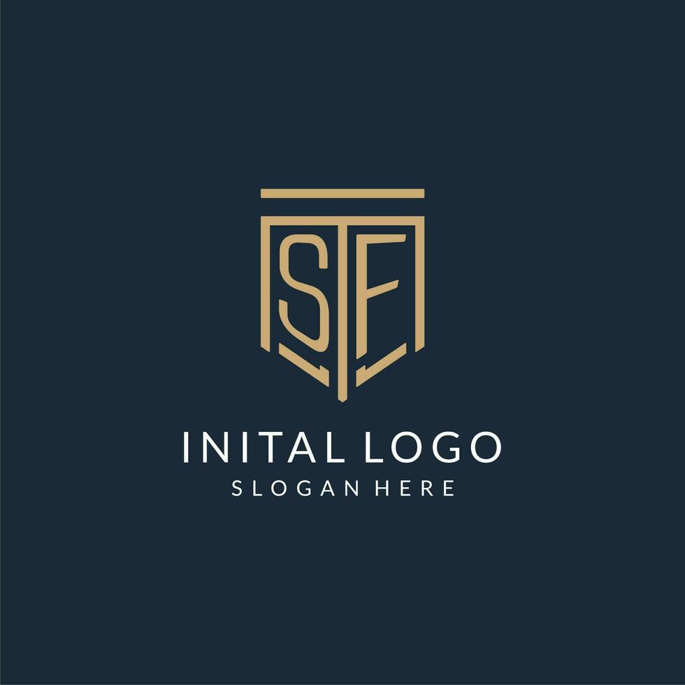 iniziale sf scudo logo monoline stile, moderno e lusso monogramma logo design vettore