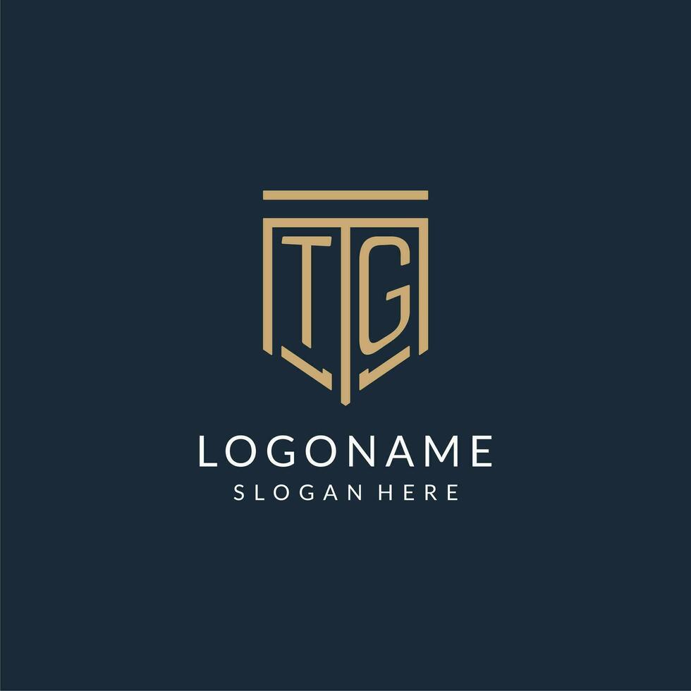 iniziale tg scudo logo monoline stile, moderno e lusso monogramma logo design vettore