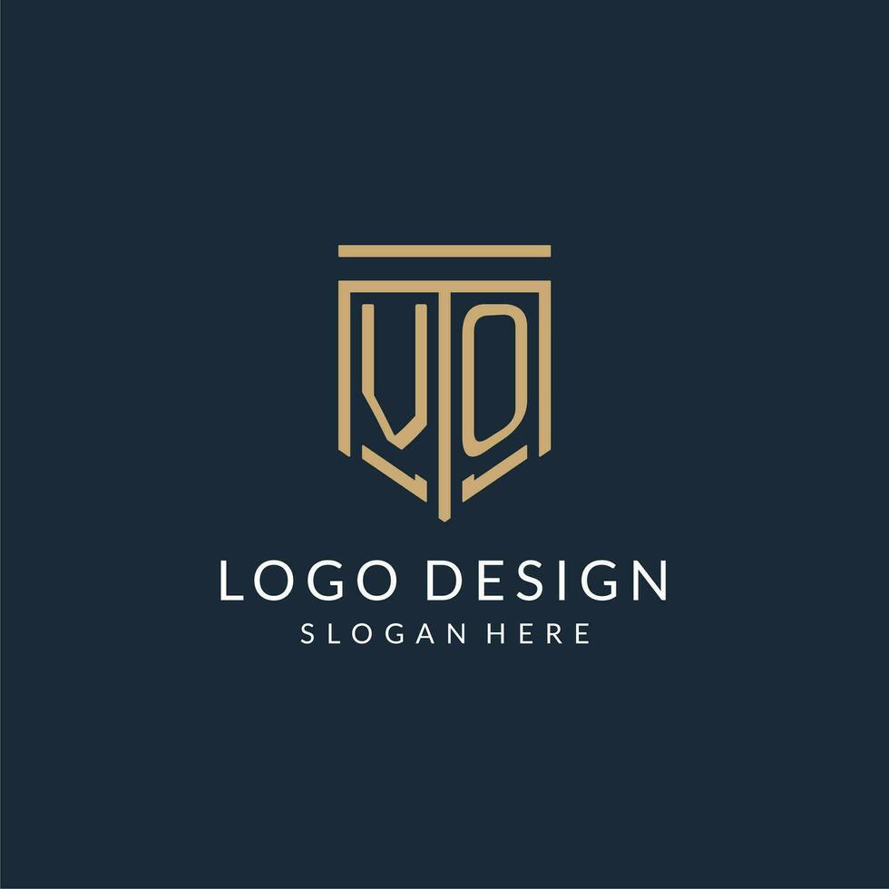iniziale vo scudo logo monoline stile, moderno e lusso monogramma logo design vettore