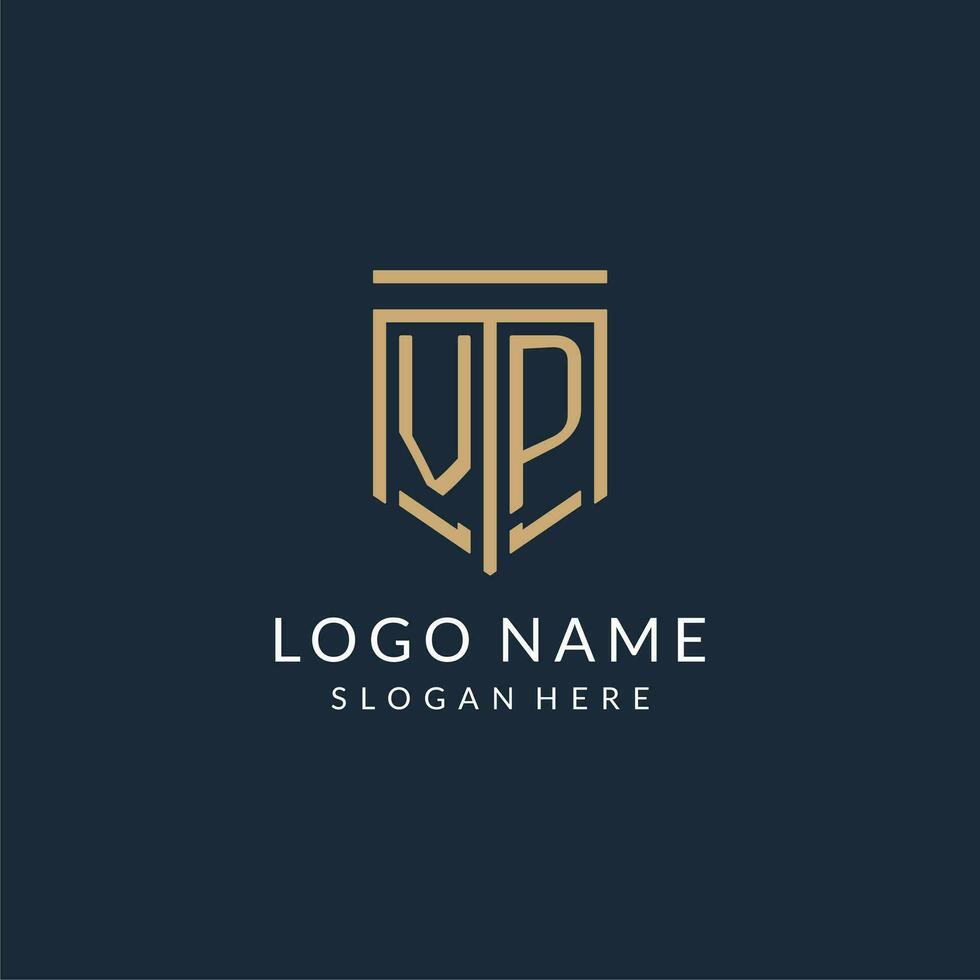 iniziale vp scudo logo monoline stile, moderno e lusso monogramma logo design vettore