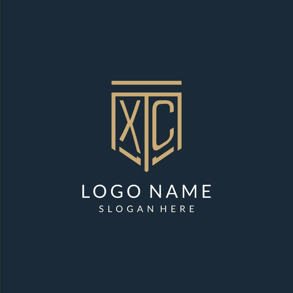 iniziale xc scudo logo monoline stile, moderno e lusso monogramma logo design vettore