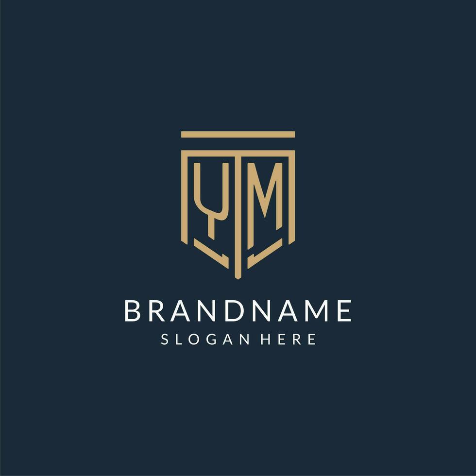 iniziale ym scudo logo monoline stile, moderno e lusso monogramma logo design vettore