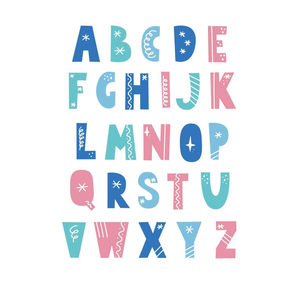 alfabeto in stile scandinavo con elementi natalizi. vettore