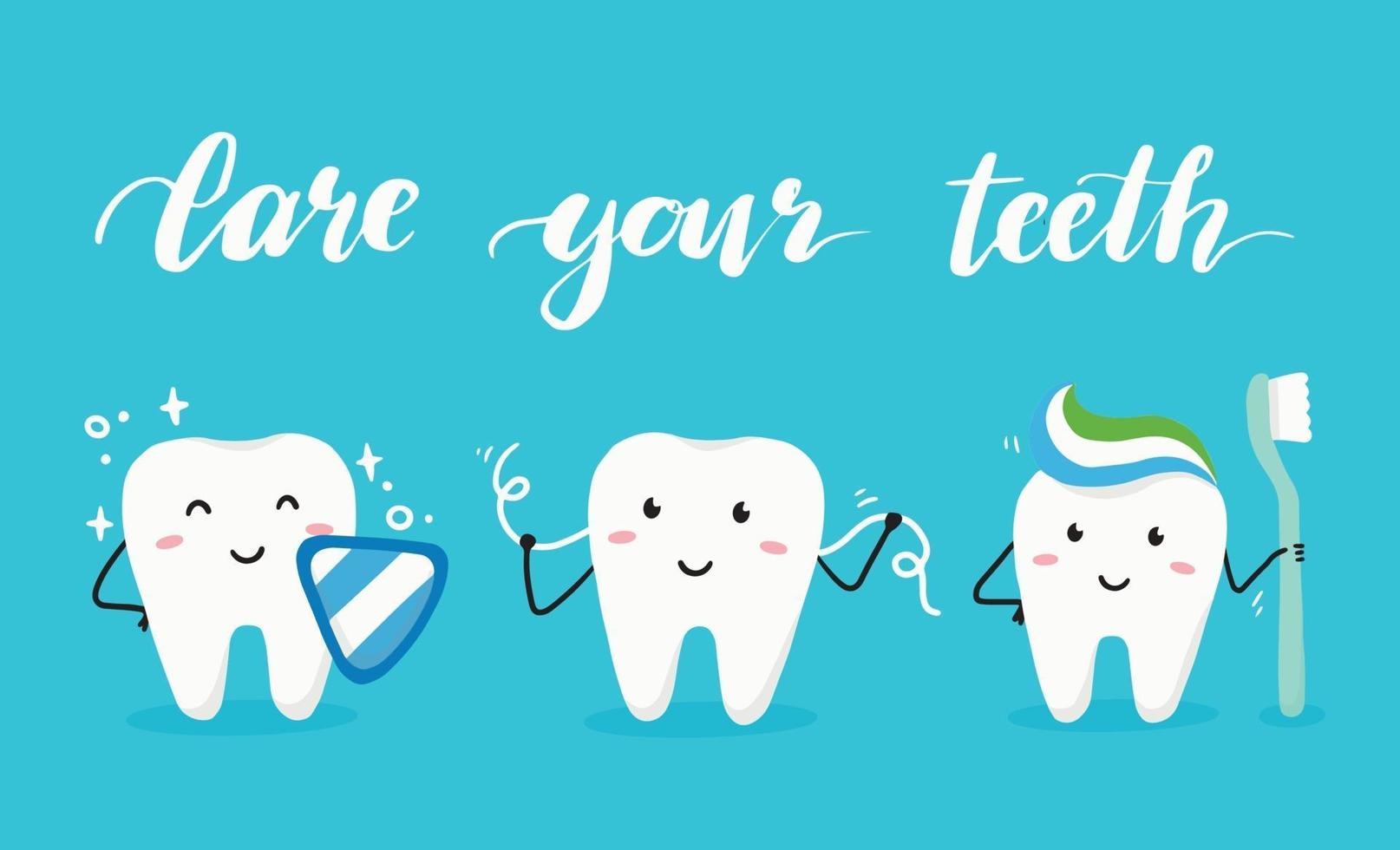 personaggio in stile cartone animato del dente. illustrazione del concetto dentale vettore