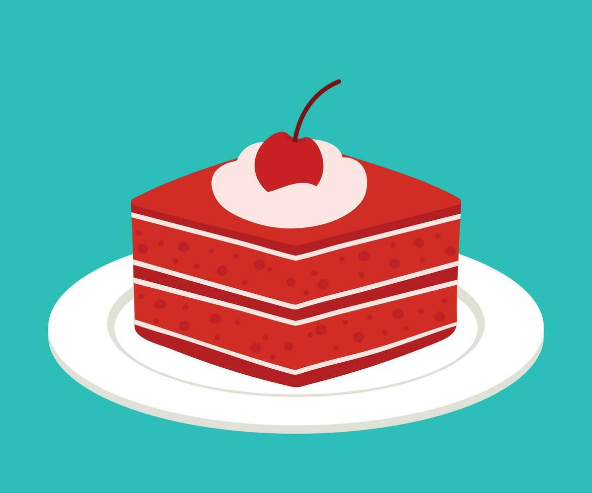 rosso velluto torta pezzo carino cartone animato dolce dolce forno Pasticcino vettore illustrazione
