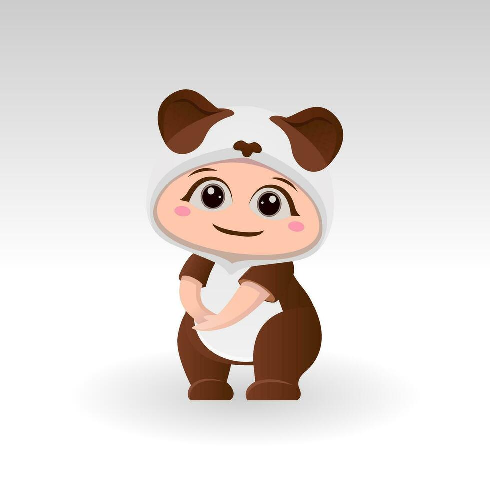 carino panda con cartone animato icona vettore illustrazione. carino orso portafortuna costume concetto isolato premio vettore. piatto cartone animato stile