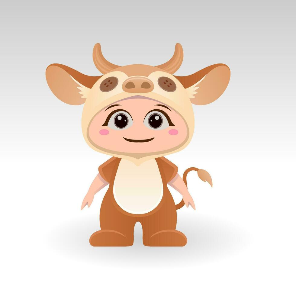 carino mucca con cartone animato icona vettore illustrazione. carino orso portafortuna costume concetto isolato premio vettore. piatto cartone animato stile