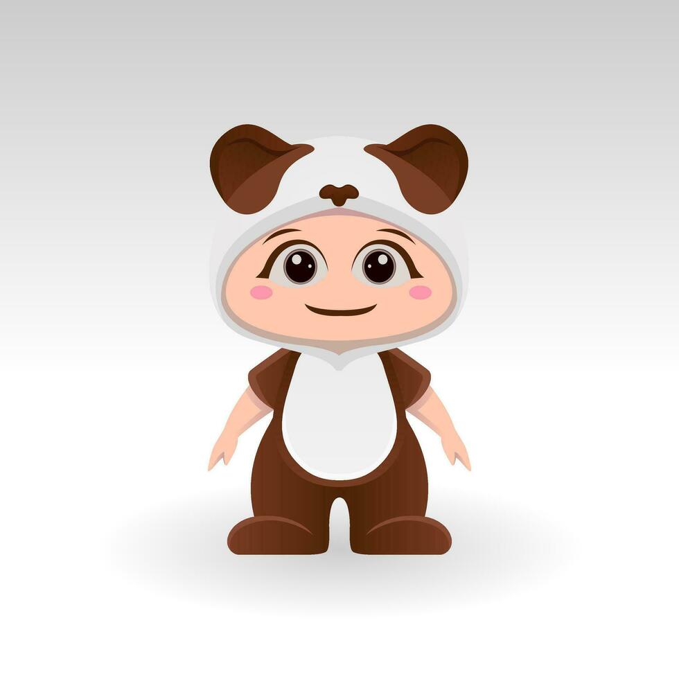 carino panda con cartone animato icona vettore illustrazione. carino orso portafortuna costume concetto isolato premio vettore. piatto cartone animato stile