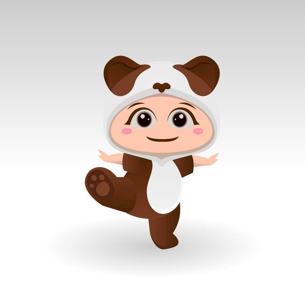carino panda con cartone animato icona vettore illustrazione. carino orso portafortuna costume concetto isolato premio vettore. piatto cartone animato stile