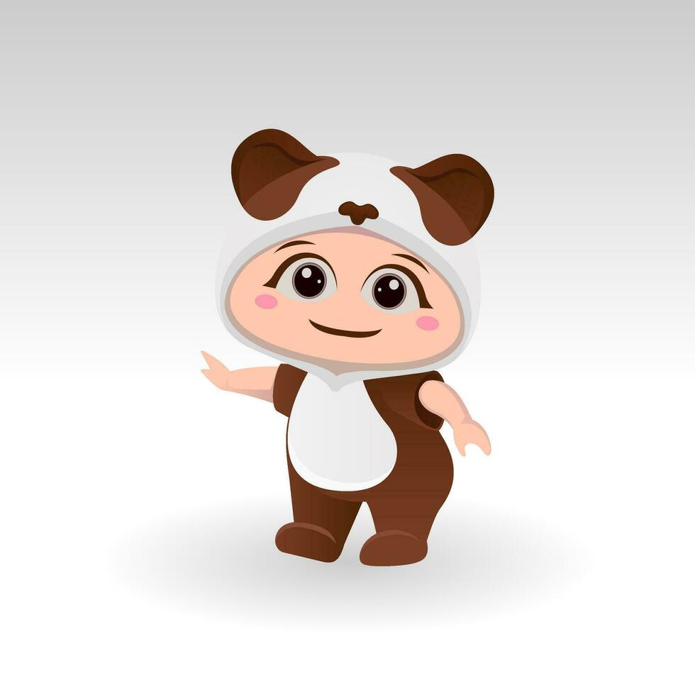 carino panda con cartone animato icona vettore illustrazione. carino orso portafortuna costume concetto isolato premio vettore. piatto cartone animato stile