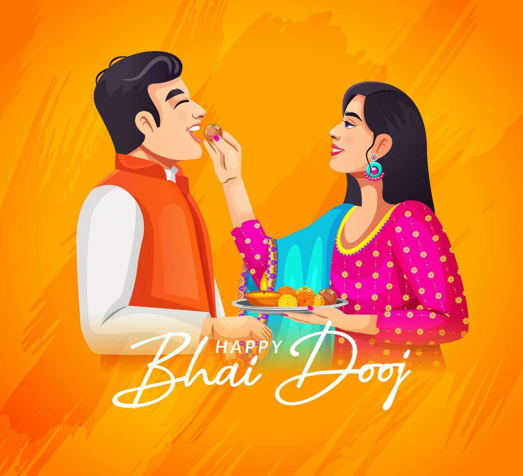 giovane indiano fratello e sorella festeggiare bhai dooj. creativo bandiera design modello vettore