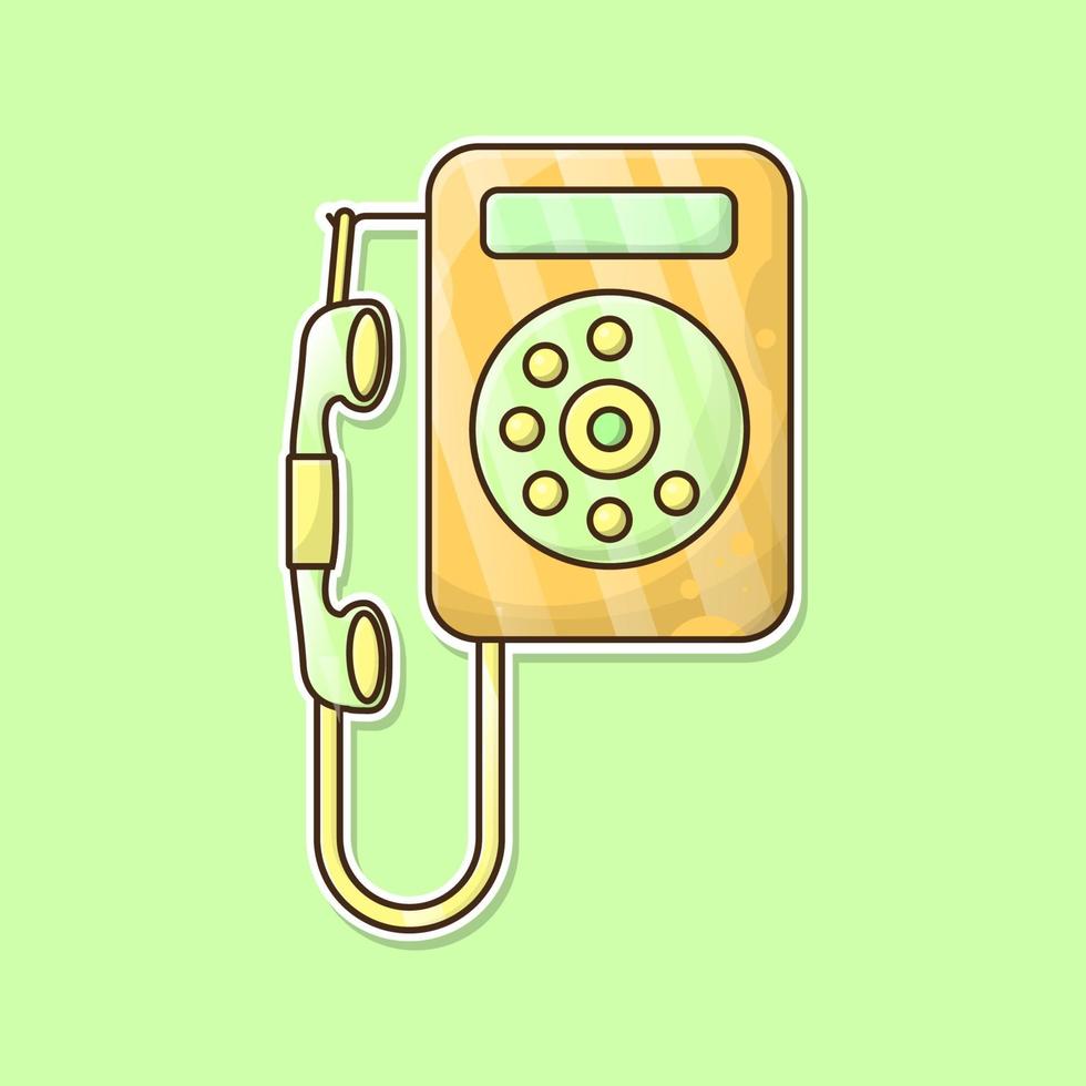 vecchio telefono giallo con illustrazione vettoriale di sfondo verde