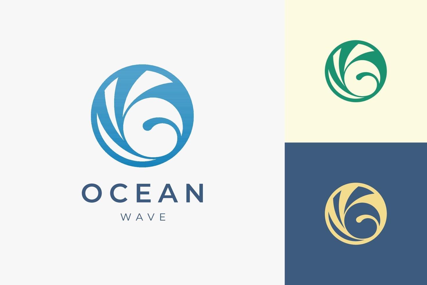 modello di logo della spiaggia o della piscina a forma d'onda del mare del cerchio vettore