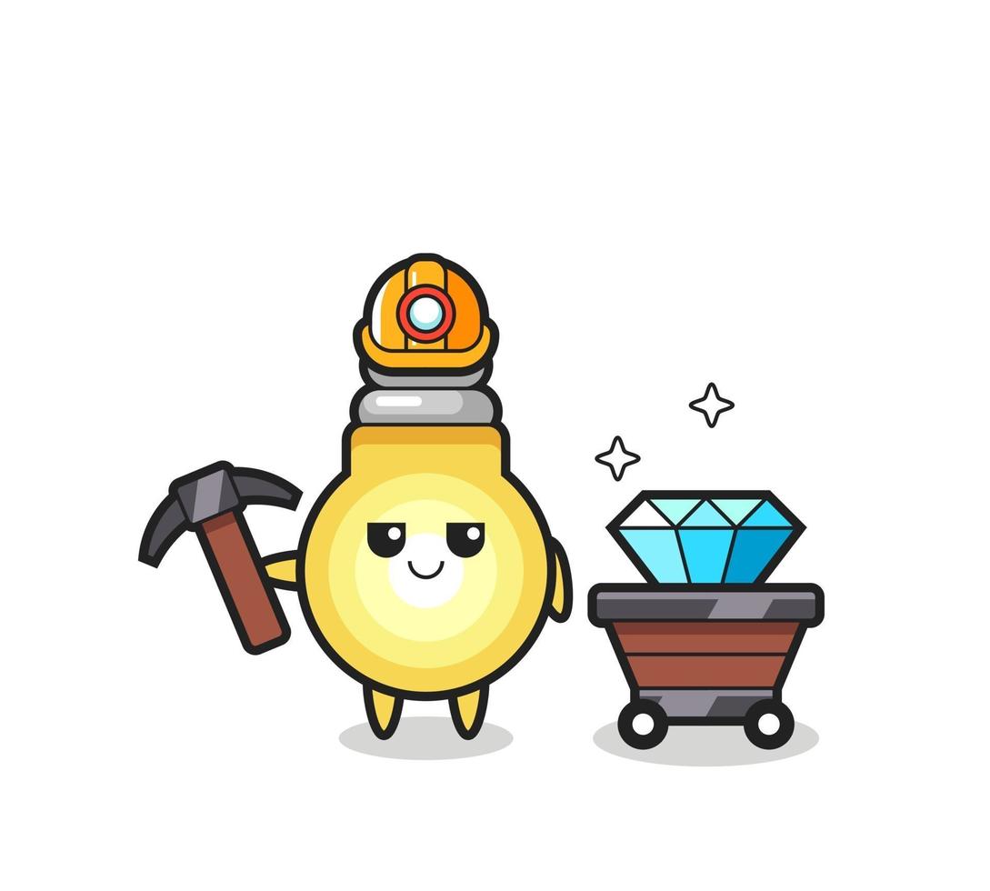 illustrazione del personaggio della lampadina come un minatore vettore