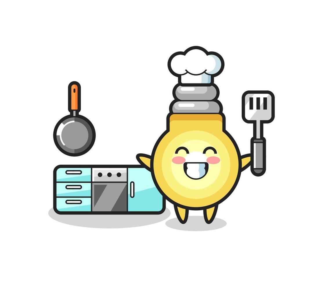 illustrazione del personaggio della lampadina mentre uno chef sta cucinando vettore