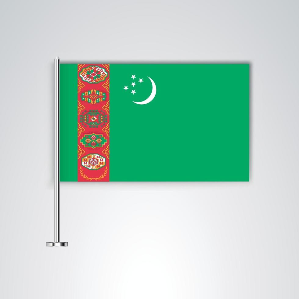 bandiera del turkmenistan con asta di metallo vettore