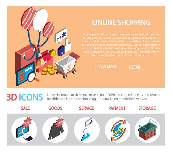illustrazione del concetto di set shopping online grafico informazioni vettore