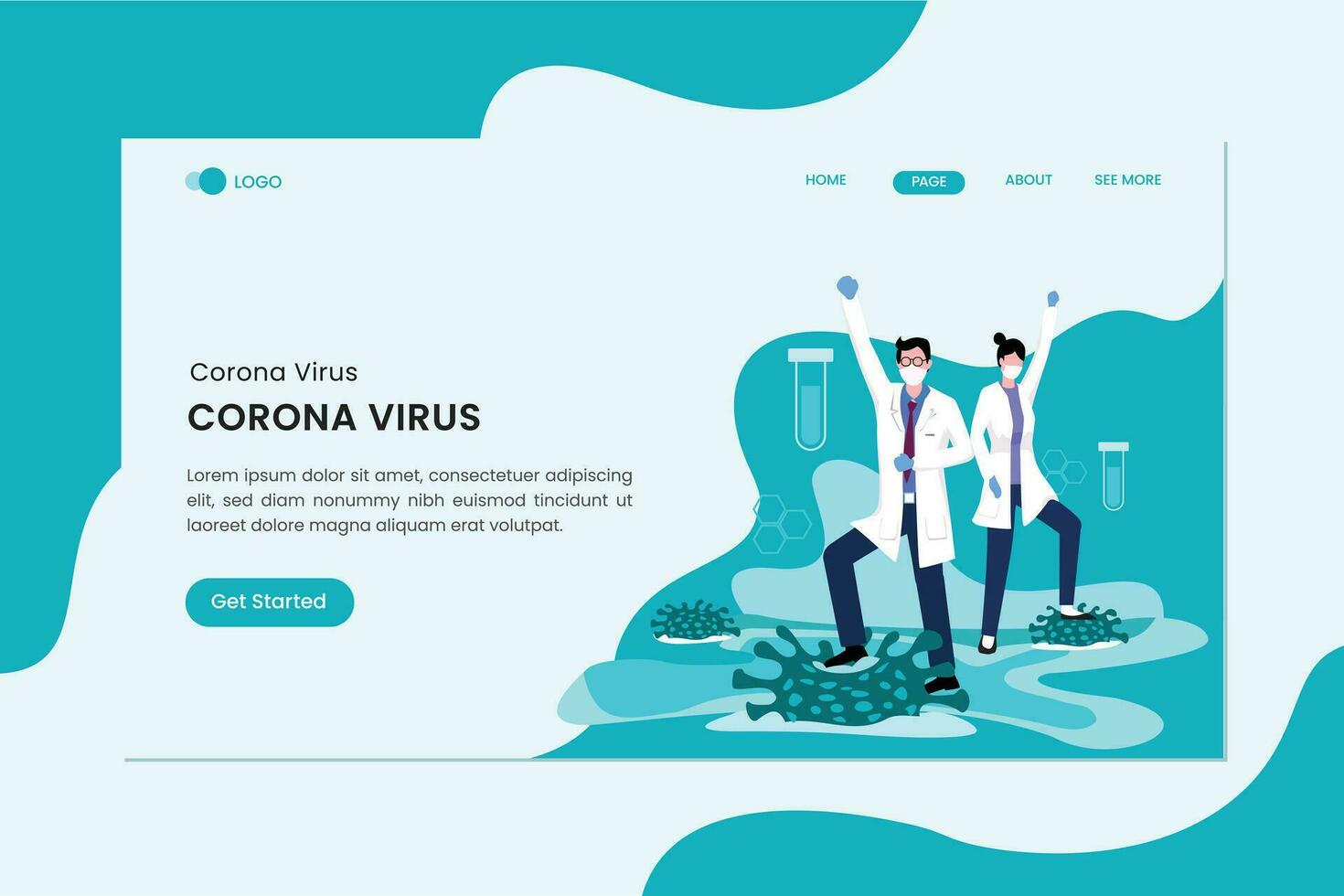 vittoria al di sopra di coronavirus piatto concetto atterraggio pagina vettore