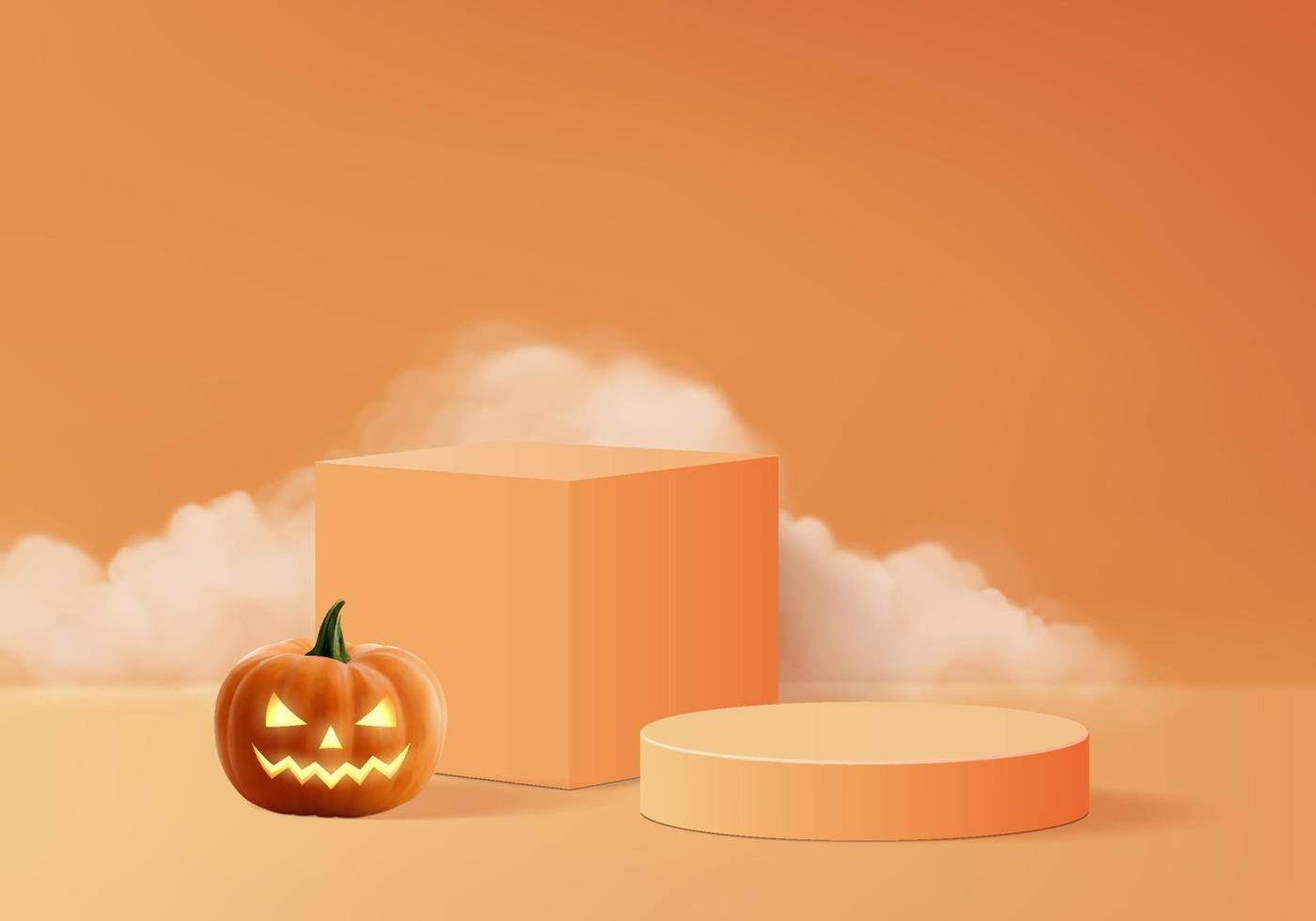 3d halloween fumo minimo e podio di zucca per lo sfondo dei prodotti vettore