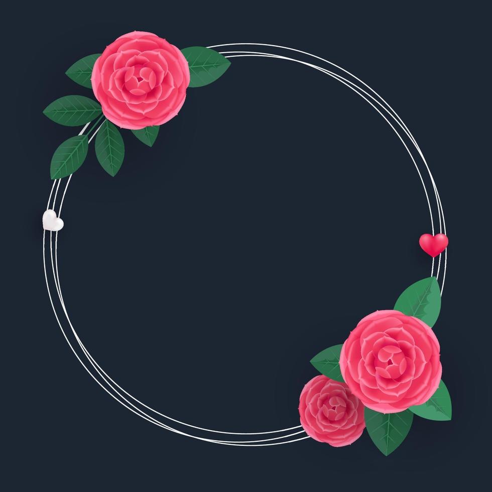cornice rotonda floreale con bellissimi fiori di rosa. illustrazione vettoriale