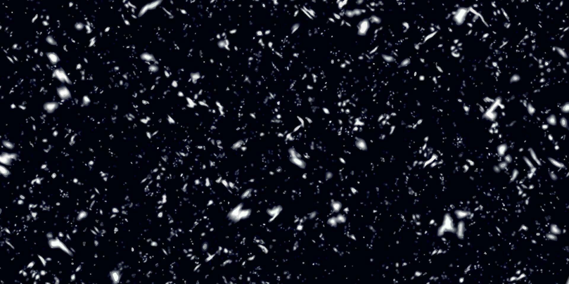 realistico caduta neve o fiocchi di neve. bokeh luci su nero sfondo, volante i fiocchi di neve nel il aria. molti i fiocchi di neve nel volante nel il aria. inverno notte nevicata e bufera di neve di neve a. vettore