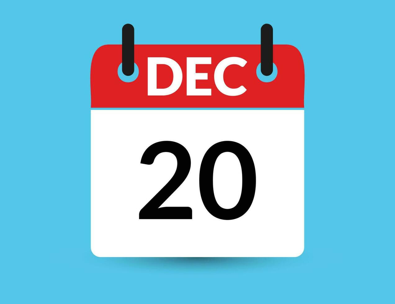 dicembre 20. piatto icona calendario isolato su blu sfondo. Data e mese vettore illustrazione