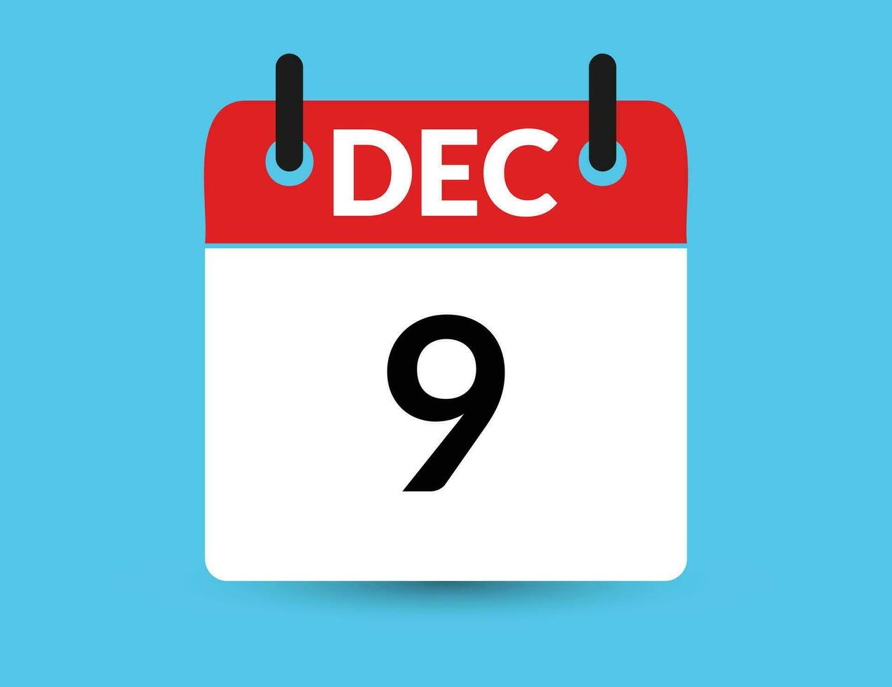 dicembre 9. piatto icona calendario isolato su blu sfondo. Data e mese vettore illustrazione