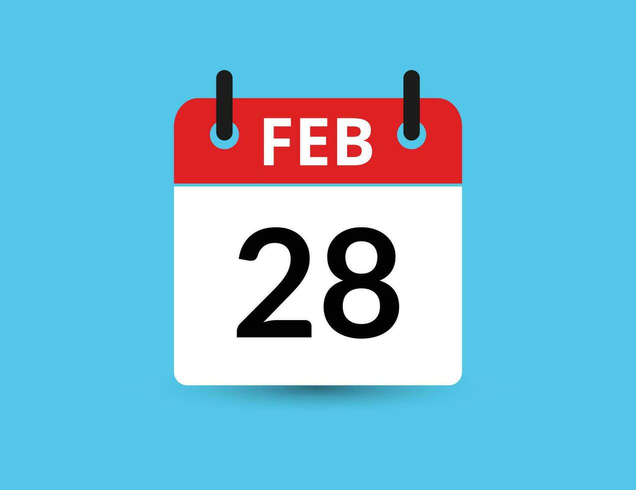 febbraio 28. piatto icona calendario isolato su blu sfondo. Data e mese vettore illustrazione