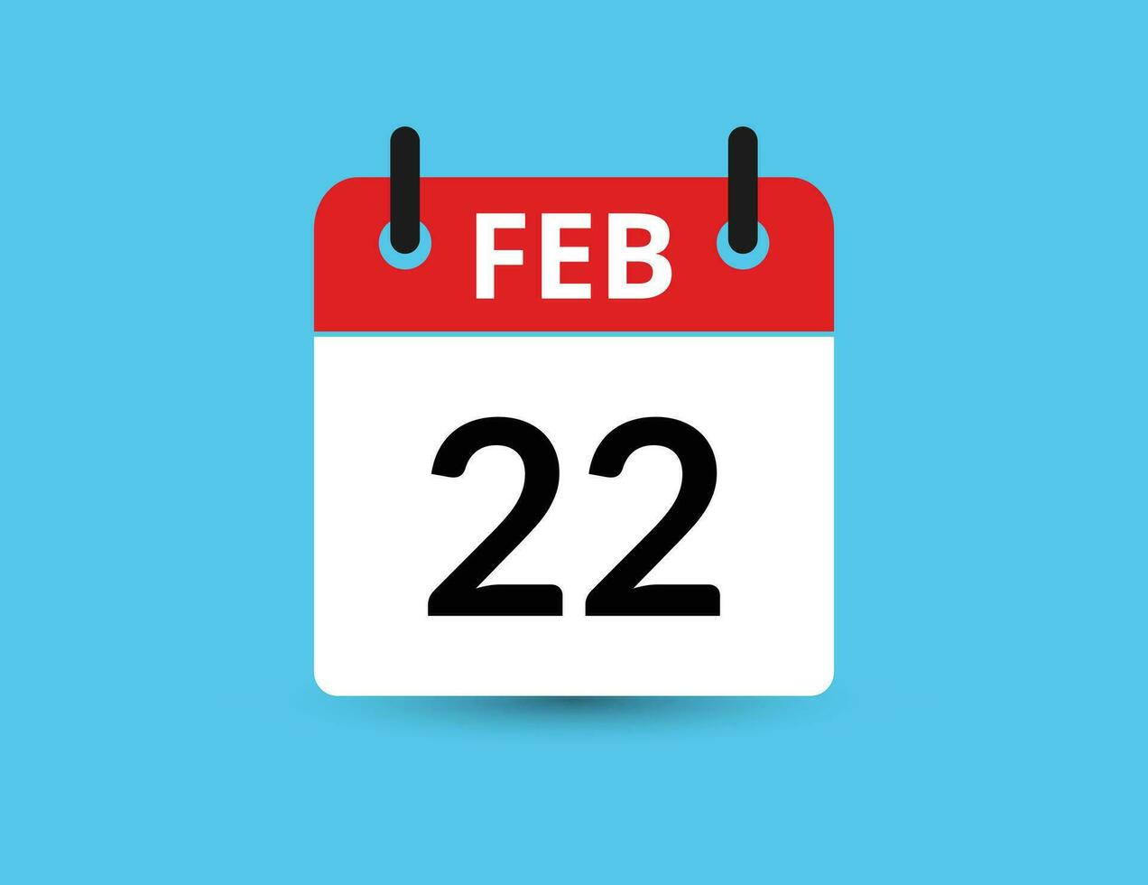 febbraio 22. piatto icona calendario isolato su blu sfondo. Data e mese vettore illustrazione