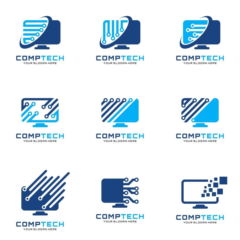 computer tech, riparazione logo set vettore icona illustrazione design