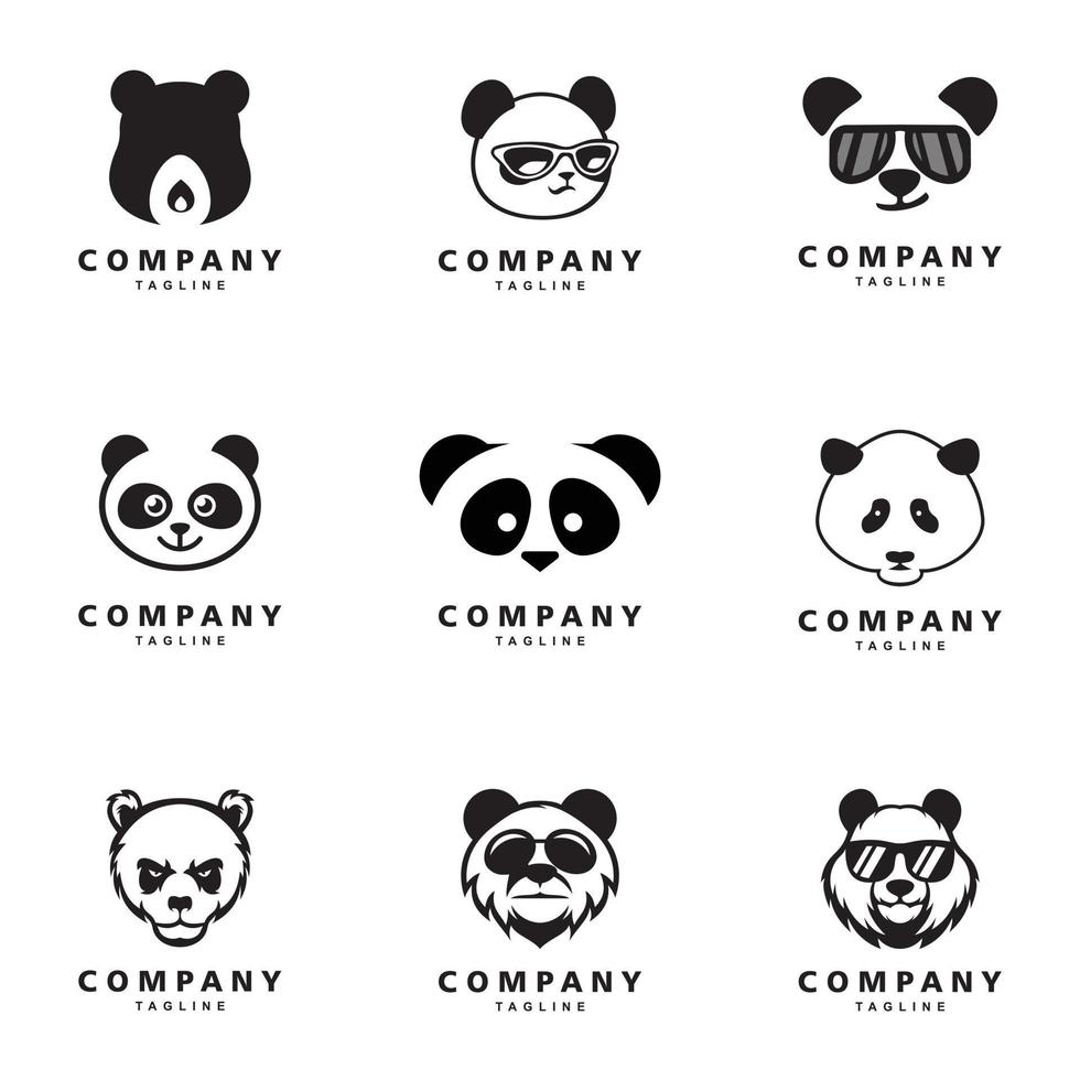 testa di orso, orso e panda mascotte logo set vettore icona illustrazione