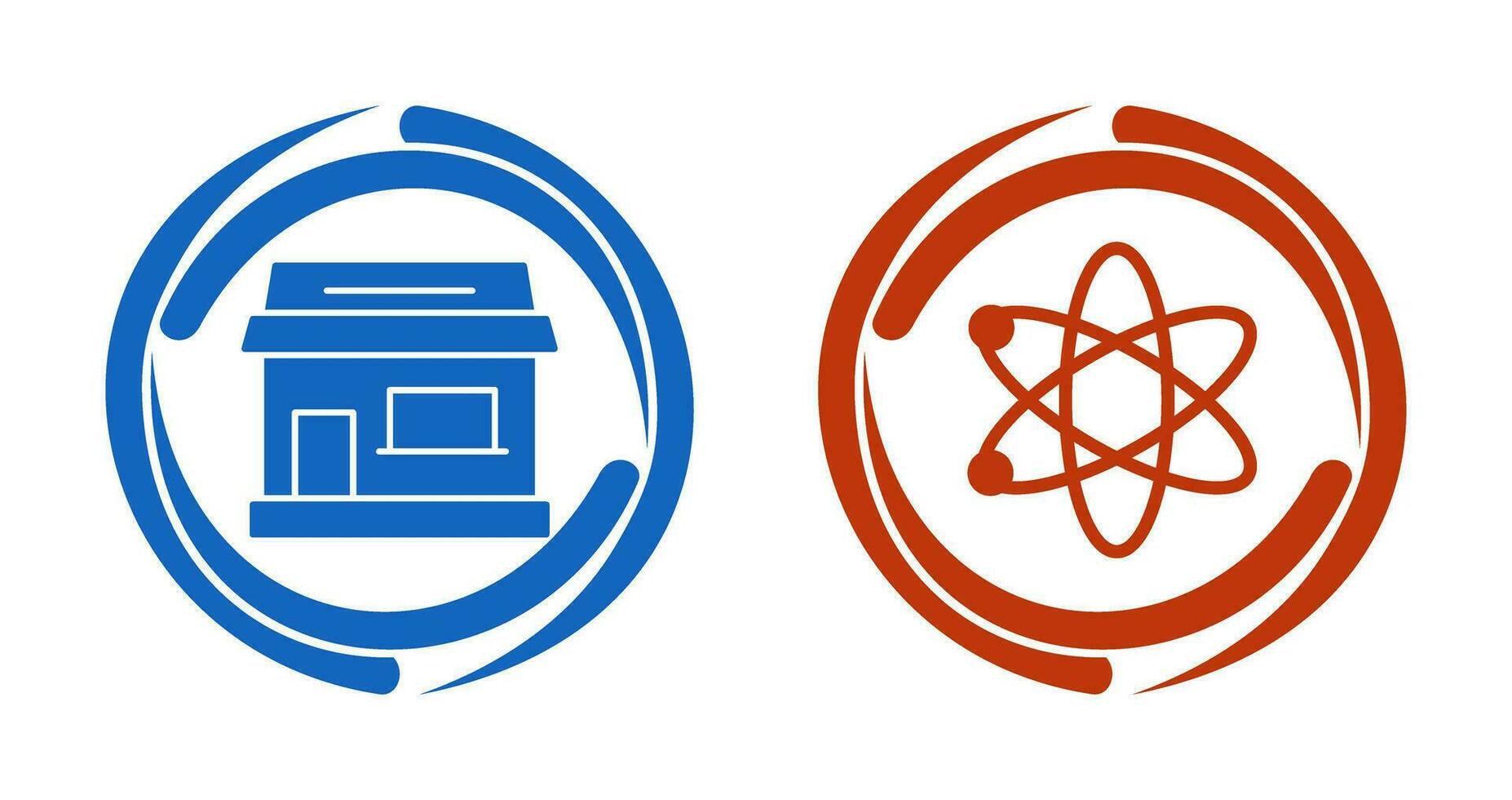 negozio e atomo icona vettore
