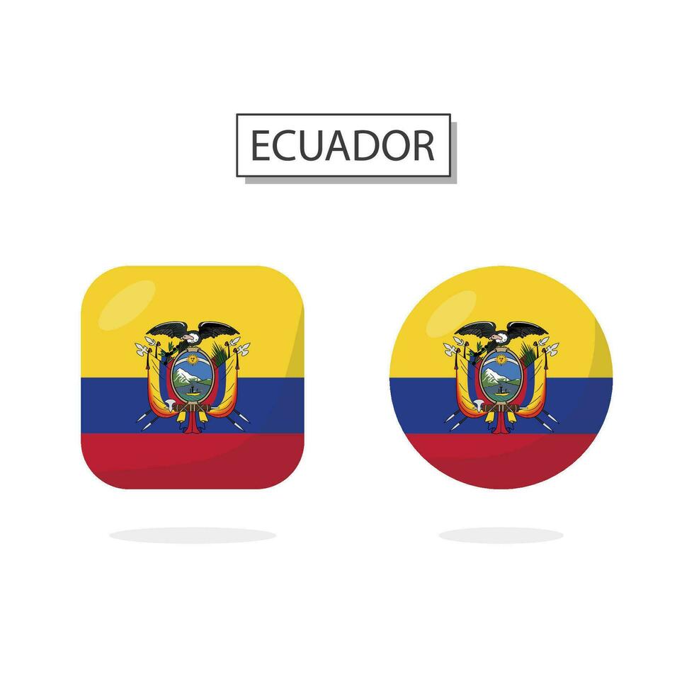 bandiera di ecuador 2 forme icona 3d cartone animato stile. vettore